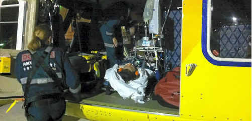 Jade Collins is airlifted to Brisbane. Photo: RACQ CareFlight Jade Collins is airlifted to Brisbane. Photo: RACQ CareFlight